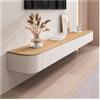Btsunotr Mobile TV Galleggiante Mobile TV A Parete Mobile Portaoggetti Per La Casa Con Ante Console Multimediale Per L'intrattenimento Ad Angolo Rotondo Per Soggiorno Moderno In (White+Wood, 220cm)