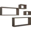 MODULARREDO | Merlino Set 4 Mensole da Muro, Pensile Bagno, Scaffale Parete, 75x30 cm, 60x25 cm e 2 da 25x15 cm, Noce Segato