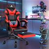 ALFORDSON Sedia Gaming Massaggiante, Sedia Gamer Professionale con Cuscino Lombare & Poggiatesta, Poltrona Ergonomica da Ufficio con Poggiapiedi, Regolabile 90-150°, Portata 180 kg, Similpelle(Rossa)