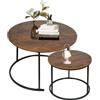 HUOLE Set di 2 tavolini rotondi, moderni tavolini da salotto, struttura in metallo, 40 cm e 60 cm, in marmo Pandora e pietra sinterizzata BB (60 x 60 x 45 e 40 x 40 x 38) Legno Fiammato
