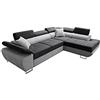 Robin Inspire Saturn Premium Divano angolare con funzione letto cassetto per biancheria e cuscini Poggiatesta regolabili stile moderno nero e grigio angolo a destra 272 x 200 x 90