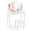LIFEZEAL toeletta 2 in 1 per bambini con sgabello e cassetto, tavolo da trucco BIMBI con triplo specchio e 9 luci a LED in 3 modalità, antiribaltamento per Ragazzi dai 3 anni in su (Bianco)