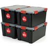 Iris Ohyama, Scatole Portaoggetti Ermetiche in Plastica, 50L, Set di 4, Nero, Coperchio Impermeabile, con Chiusura, Impilabile, Per Esterni, Garage, Vestiti, Antipolvere, Senza BPA, AT-L