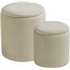 BLEXA Pouf rotondo con contenitore, set di 2 sgabelli imbottiti in velluto per trucco, multifunzionali, poggiapiedi, seduta imbottita, per soggiorno e camera da letto (bianco)