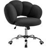 Yaheetech Sedia da Ufficio Scrivania Cameretta Imbottita Senza Braccioli Ergonomica con Ruote Girevole, Schienale Design a Nuvola in Tessuto Bouclé, Altezza Regolabile Nero