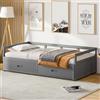 Shye Divano letto estraibile con cassetti e reti a doghe, letto in pino con spazio 90/180x200 cm (grigio)