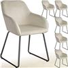tectake® set di 6 sedie in velluto per sala da pranzo, poltrona elegante, sedia imbottita con schienale, poltroncina di design, per soggiorno, cucina, ufficio, gambe in metallo, 6 sedie - Crema/Nero