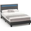 Blishom Letto imbottito 120x200cm con luce LED, Letto a piattaforma imbottito, Struttura in ferro, Testiera imbottita, Bse robusta, Adatto per camere degli ospiti (Grigio scuro)