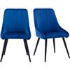 Duhome Set di 2 sedie da pranzo in velluto, sedia da cucina, design retrò, con schienale, gambe in metallo, per sala da pranzo, cucina, soggiorno, camera da letto, blu, 8066C
