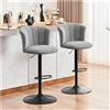 STOOLINK Set di 2 Sgabello da Bar, Sedia da Bar Tessuto Velluto Seta, Sgabelli Cucina con Poggiapiedi, Sgabelli da Bar Regolabile, Sgabelli Bar Girevole a 360° con Schienale-Grigio