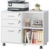 DEVAISE Carrello Portadocumenti 3 Cassetti con Piano Legno, Mobile Ufficio con Stampante, Retro, Bianco
