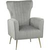 Totò Piccinni Poltrona CASTEL in Velluto imbottita con Gambe in metallo finitura oro design Vintage (Grigio)