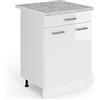Vicco Mobiletto base per cucina R-Line, Bianco lucido, 60 cm con cassetto PL Marmo, per la libera combinazione all'interno di sistemi cucina modulari