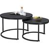 [en.casa] Set di 2 Tavolini Sovrapponbili Tavoli Bassi da Salotto con Piano Rotondo Tavolini da Caffè in Misure Diverse Base Semicircolare in Metallo - Nero