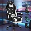 ALFORDSON Sedia da Gaming Massaggiante, Poggiapiedi Telescopico, Sedia Gamer con Cuscino Lombare & Poggiatesta, Ergonomico Sedie da Ufficio Schienale Regolabile 90-150°, Similpelle(Bianca)
