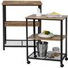[en.casa] Carrello da Servizio Portavivande in Metallo a 3 Ripiani Carrello Porta Oggetti a 3 Livelli per Cucina Soggiorno Ufficio con Ruote Rimovibili 77x60x40 cm - Nero/Color Legno Scuro