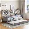 SACOOL Divano letto 90 x 200 cm in legno massello allungabile 90 x 190 cm, con vano portaoggetti e rete a doghe, in pino multifunzionale, letto singolo, grigio
