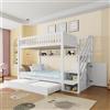 Huayz Letto a castello per bambini, 90 x 200 cm, con letto estraibile 90 x 190 cm, per 2-3 bambini, letto a soppalco con scala e vano portaoggetti, protezione anticaduta, letto multifunzione con rete