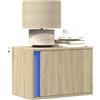 Homgoday Comodino da parete con luci a LED, comodino sospeso, pensile per camera da letto, soggiorno, rovere Sonoma, 50 x 31 x 35 cm