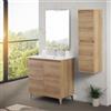 Inbagno Mobile bagno a terra 80 cm rovere africa con 2 ante battenti soft-close, lavabo in ceramica e specchio reversibile 60x80 cm, KLEO