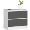 AKORD | Cassettiera K60 a 2 Cassetti | Moderna Mobiletto per Soggiorno Sala da Pranzo Camera da Letto Corridoio Bagno | Armadio Cameretta | 60x55x40 cm | Bianco/grigio grafite