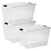Iris Ohyama, Boite Rangement Plastique avec Couvercle, 60L, Lot de 3, Transparent, Clips de Fermeture, Poignée, Empilable, pour Chambre, Dressing, Bureau, Sans BPA, Caisse de Rangement, Bac, NTB-60