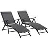 Outsunny Set 2 Sedie Sdraio da Giardino Pieghevoli con Schienale Regolabile in 7 Posizioni, Lettino Prendisole Sdraio da Spiaggia in Alluminio e Rete Traspirante, Nere