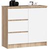 AKORD | Cassettiera K-80 JERRY con 3 Cassetti | Armadio Cameretta con 2 Ripiani e 1 Anta | Moderna Mobiletto per Soggiorno | Moderno | 80x77x35 cm | Rovere Sonoma + Frontale Bianco