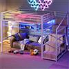 Soweiz Lettino a soppalco 140 x 200 cm, telaio in ferro, armadio, scala per appendere oggetti, spazio libero sotto il letto, 7 luci LED (bianco)