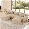 Bladez Divano angolare modulare a forma di U divano letto con sgabello, moderno lusso peluche Boneless, senza montaggio, divano imbottito Cloud, seduta extra profonda per soggiorno, kaki chiaro, 3
