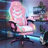 ALFORDSON Sedia Gaming Massaggiante con Luci LED,Poltrona Scrivania con Poggiapiedi,Sedia Ergonomica Gamer per Ufficio Domestico,Schienale Regolabile 90-150°,Portata 180KG, Similpelle(Rosa)