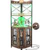 Aheaplus Armadietto angolare da bar con presa di corrente, armadietto industriale per vino con striscia LED e supporto per vetro, armadietto per liquori a 5 ripiani, per casa, vetrina angolare per