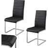 Juskys Sedia Swing a sbalzo Vegas Set di 2 - Sedia da pranzo con struttura in metallo e rivestimento in ecopelle - Sedia da cucina moderna colore nero