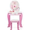 RELAX4LIFE Toeletta da Trucco con Sgabello per Bambini, Scrivania con Specchio Rotondo Rimovibile, Cassetto con Manopola a Stella, Scrivania e Sedia per Cameretta, Modello Unicorno (Rosa)