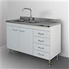 Yellowshop | Mobile sottolavello cm 120 con cassettiera Completo di lavello Inox Serie Basic Colore Bianco (Versione DX)