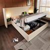 REXO Letto matrimoniale imbottito con comodino, lampada da lettura e funzione di ricarica USB Type-C, letto con rete a doghe in legno massello e metallo, tessuto a coste (beige-bianco, 160 x 200 cm)