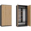 BDW Armadio a 2 ante, 6 ripiani, appendiabiti multiuso, cassettiera, armadio per camera da letto, soggiorno, 180 x 90 x 50 cm, colore: antracite/rovere artisano