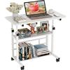 PIPIPOXER 80 x 40 cm, scrivania per computer portatile con ruote, altezza regolabile 74,5 - 955 cm, scrivania mobile con 4 ruote e 2 ripiani, tavolo PC piccolo, bianco