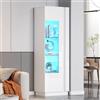 Lcoho Armadio 60 x 40 x 180 cm, vetrina in acrilico, lucido, con illuminazione a LED, 3 ripiani in vetro, alta, armadietto alto per divano, bianco