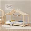 [en.casa] Letto per Cameretta a Forma di Casetta con Tettuccio in Tessuto Zona di Riposo 90x200 cm Letto Singolo per Bambini Struttura in Legno di Pino color Naturale