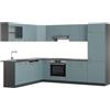 Vicco Cucina angolare completa R-Line, Blu-grigio/antracite, 287 x 60 cm, PL Antracite, per l'espansione personalizzata con moduli aggiuntivi compatibili