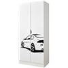 leomark armadio bianco 70 x 42,5 x 161,5 cm alla stanza del bambino, capiente e funzionale armadio in legno con ante, solido appendiabiti, mobili per bambini, Auto sportiva