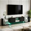 Yeutre Mobile TV nero con luci a LED, moderno mobile TV, lunghezza 200 cm, con 2 cassetti e ripiani in vetro, tavolo Tele Panca TV per soggiorno o camera da letto (nero, 200 x 35 x 45 cm)