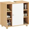 HOMCOM Mobile Sottolavabo per Bagno con 6 Ripiani Aperti e Armadietto, Mobiletto Sottolavabo con Intaglio a U e 2 Ante Soft-Close, per Lavabi con o Senza Colonna, 60x33x57 cm, Color legno e Bianco