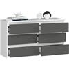 BDW - Cassettiera con 6 Cassetti - 100cm di Larghezza, 57cm di Altezza - Mobile, Credenza, Multiuso, Scarpiera, Classificatore - Soggiorno, Camera da Letto, Corridoio - bianco/grigio