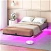 HOOBRO Letto Sospeso 140 x 200 cm con LED e Stazione di Ricarica, Struttura Letto in Metallo, 2 Prese e 2 Porte USB, Senza Necessità di Box Spring, Silenzioso, Nero EBK022CDBF01
