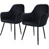 ML DESIGN modern living ML-Design Set di 2 Sedie da Pranzo con Schienale e Braccioli Nero Sedia da Cucina con Rivestimento in Velluto Poltroncina Imbottita con Gambe in Metallo Sedie Ergonomiche Poltrona Poltroncine