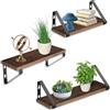 tectake® Mensole Sospese, 3 Pezzi, Mensole Industrial, Mensole Legno, Salvaspazio, Mensole da Parete, Consolle Sospesa, Arredo Casa, Mensole Moderne - Industriale Scuro