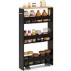 KOMFOTTEU Carrello Portaoggetti a 4 Ripiani con Ruote Rirevoli a 360°, Carrellino Scorrevole con Maniglia Slim, da Bagno, Cucina, Lavanderia, 47,5 x 20 x 80,5 cm (Nero e Naturale, Senza Presa)