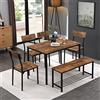 KAZZIO Tavolo da pranzo sedia e panca Set 6 telaio in acciaio in legno stile industriale tavolo da pranzo set